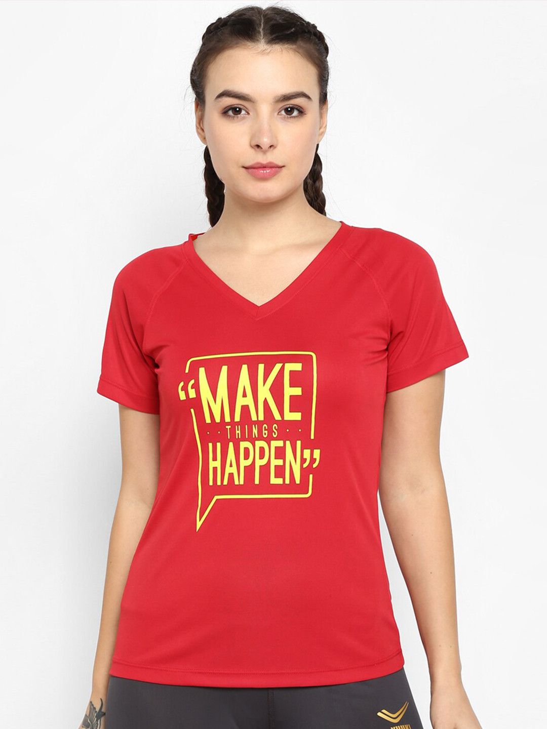

Yuuki Typography Printed V-Neck Antimicrobial T-shirt, Red