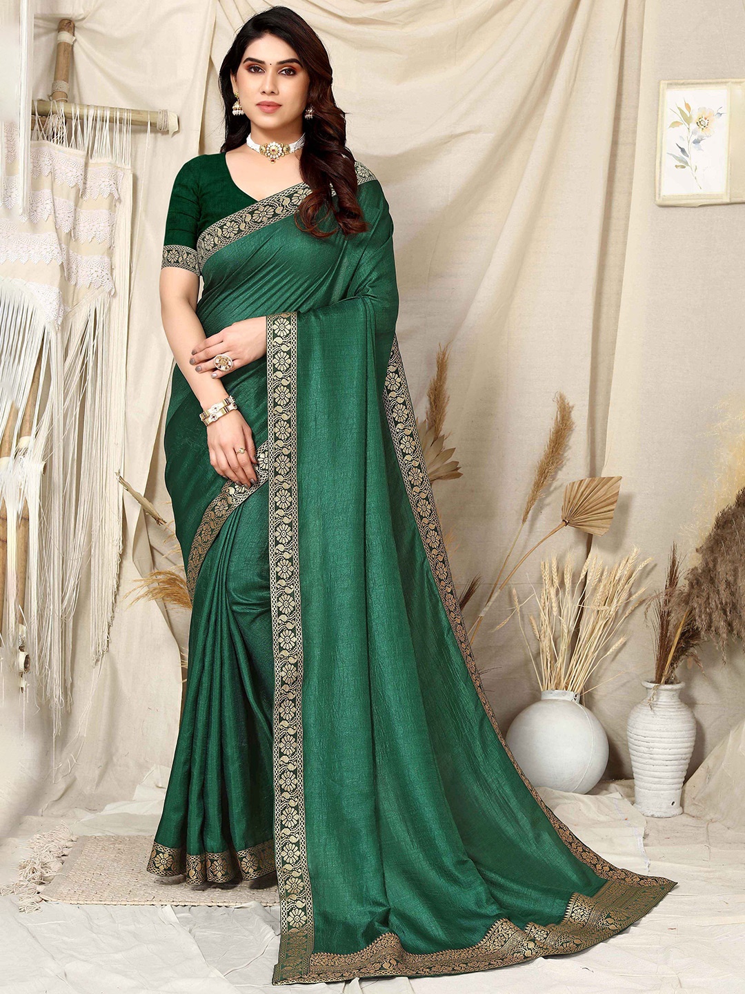 

TEREZA Silk Blend Banarasi Saree, Green