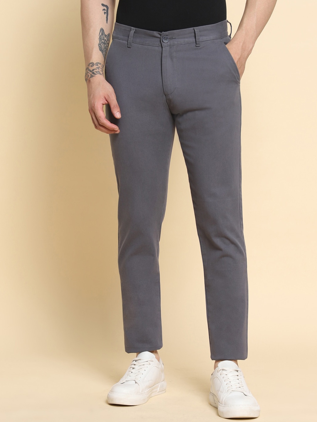 

Dennis Lingo Men Comfort Slim Fit Pure Cotton Chinos Trousers, Blue