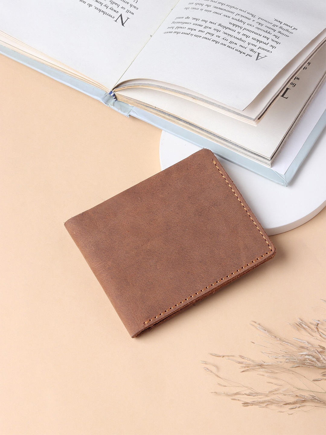 

HENEDA Men Tan Textured Leather Two Fold Wallet