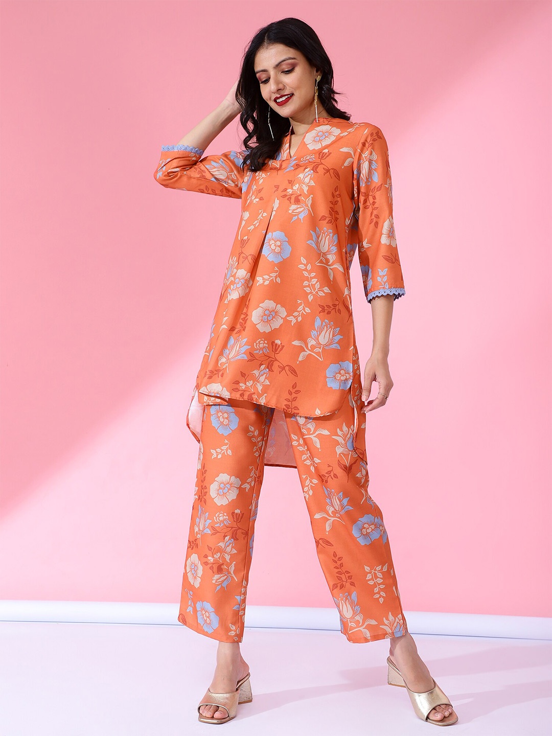 

Bani Women Floral Printed Tunic & Trouser, Orange