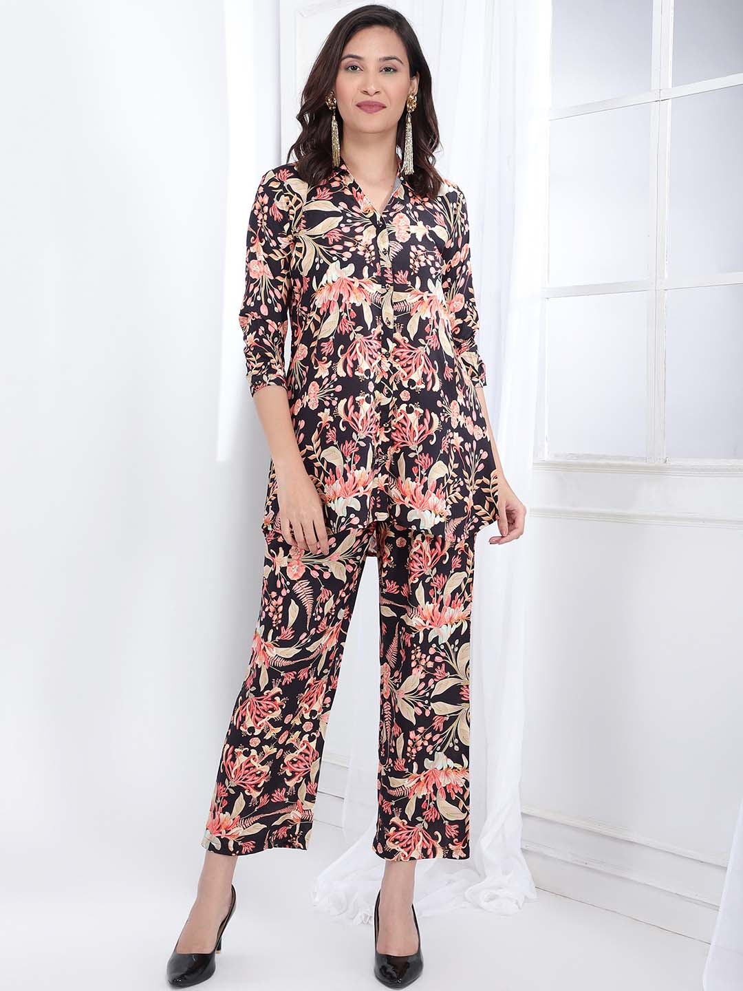 

Bani Women Floral Printed Tunic with Trousers, Black