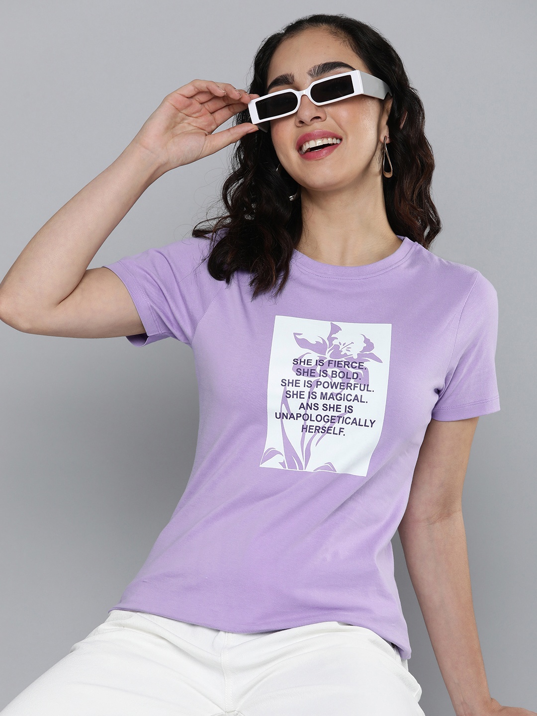 

HERE&NOW Women Graphic Printed T-shirt, Lavender