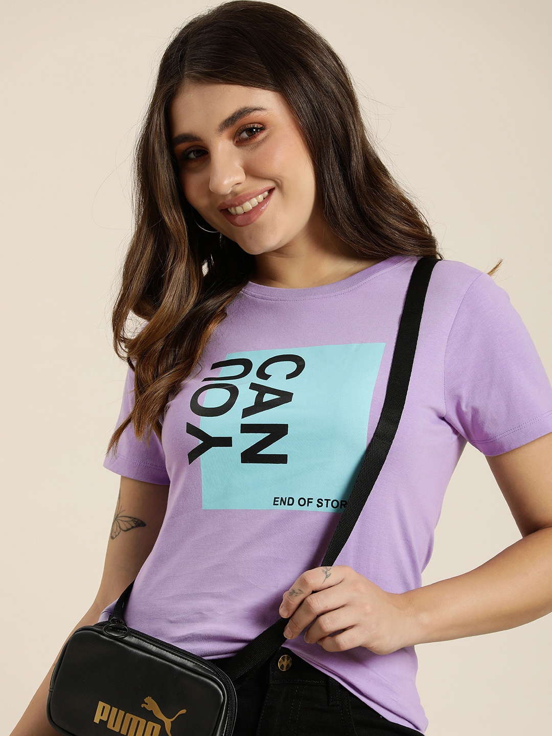 

HERE&NOW Women Typography Printed T-shirt, Lavender