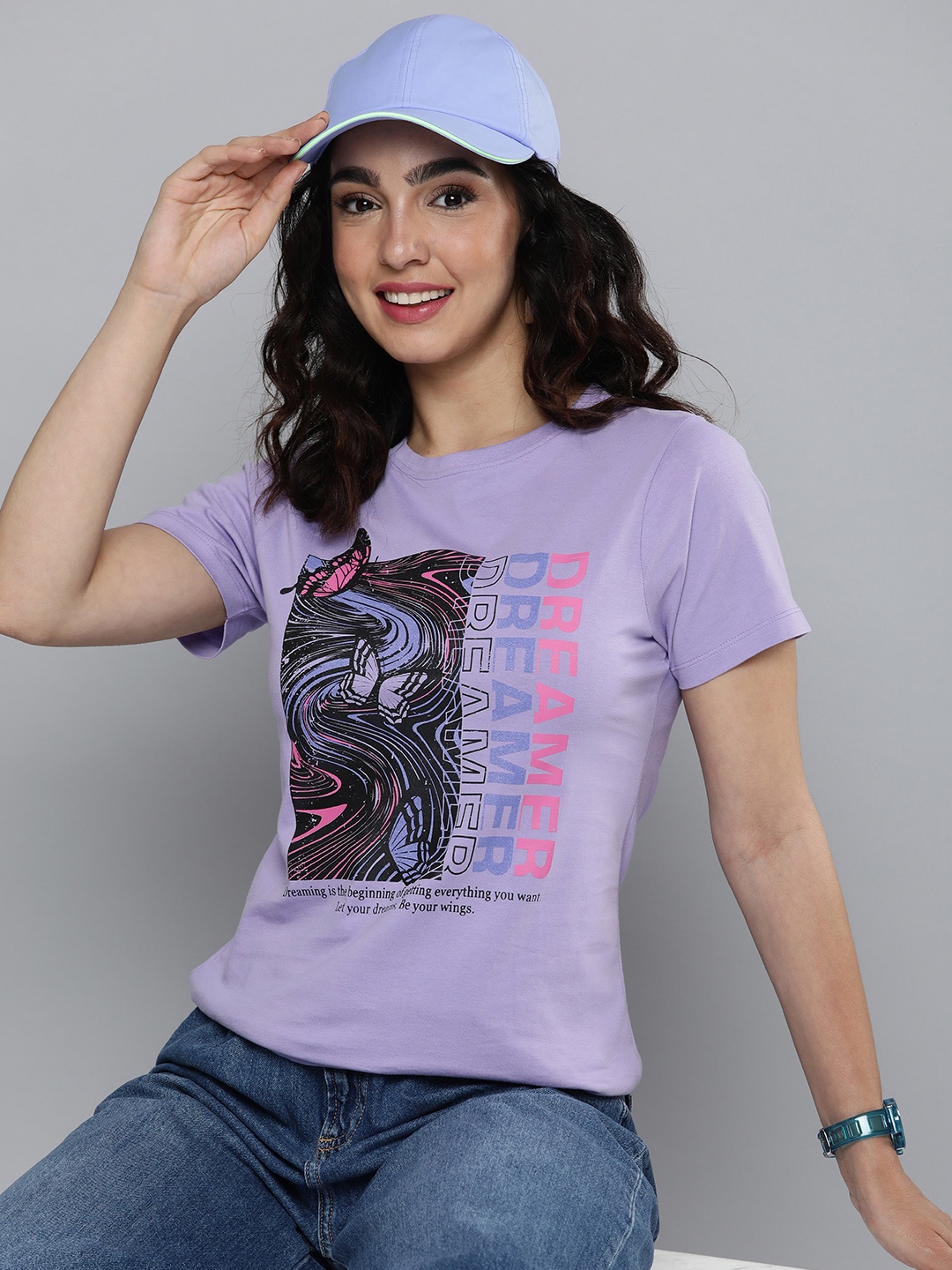 

HERE&NOW Women Graphic Printed T-shirt, Lavender