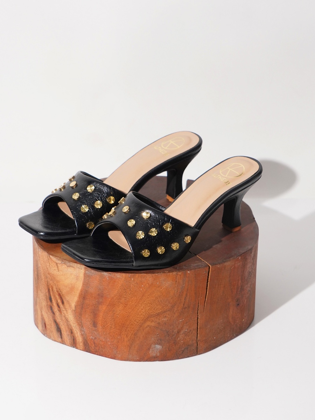 

KALTHEOS Embellished Kitten Heels, Black