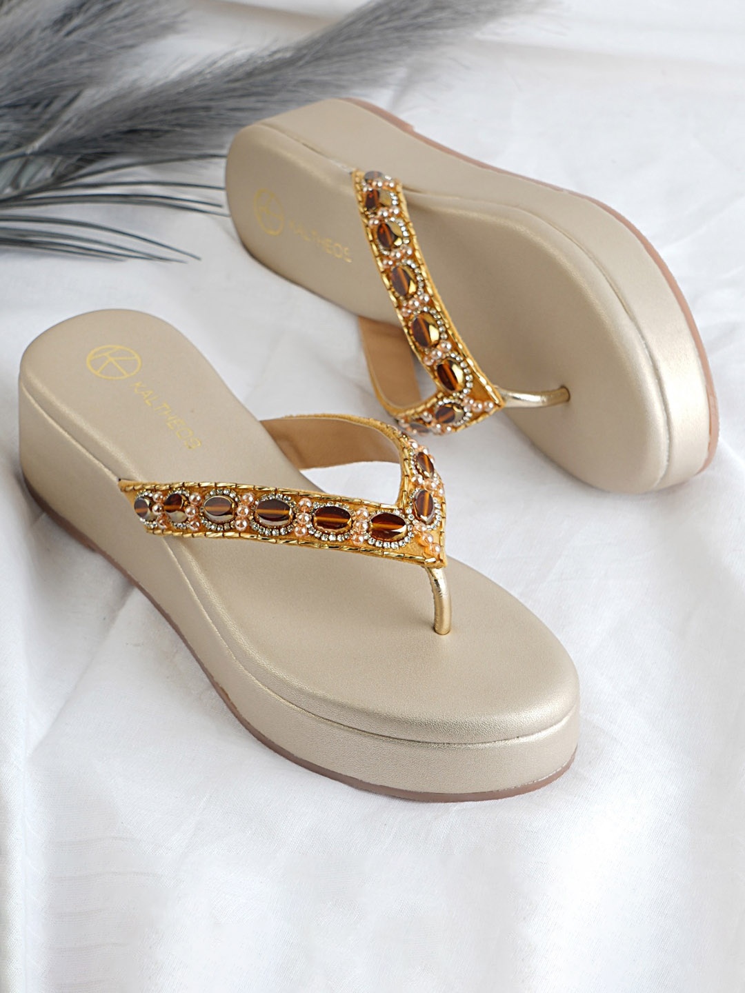 

KALTHEOS Embellished Flatform Heels, Gold
