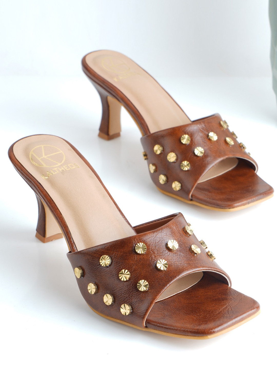 

KALTHEOS Embellished Kitten Heels, Brown
