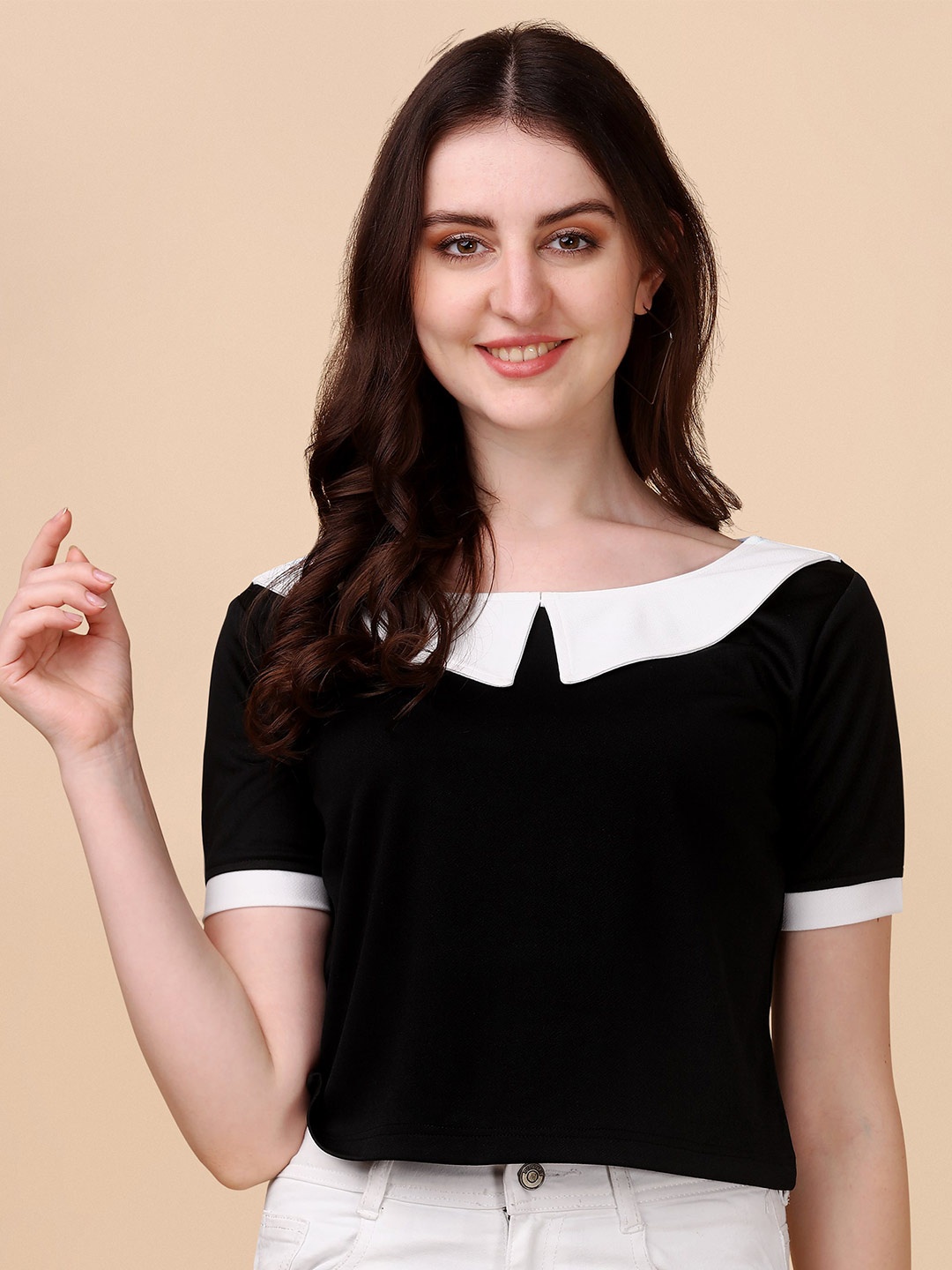 

Paralians Peter Pan Collar Crop Top, Black