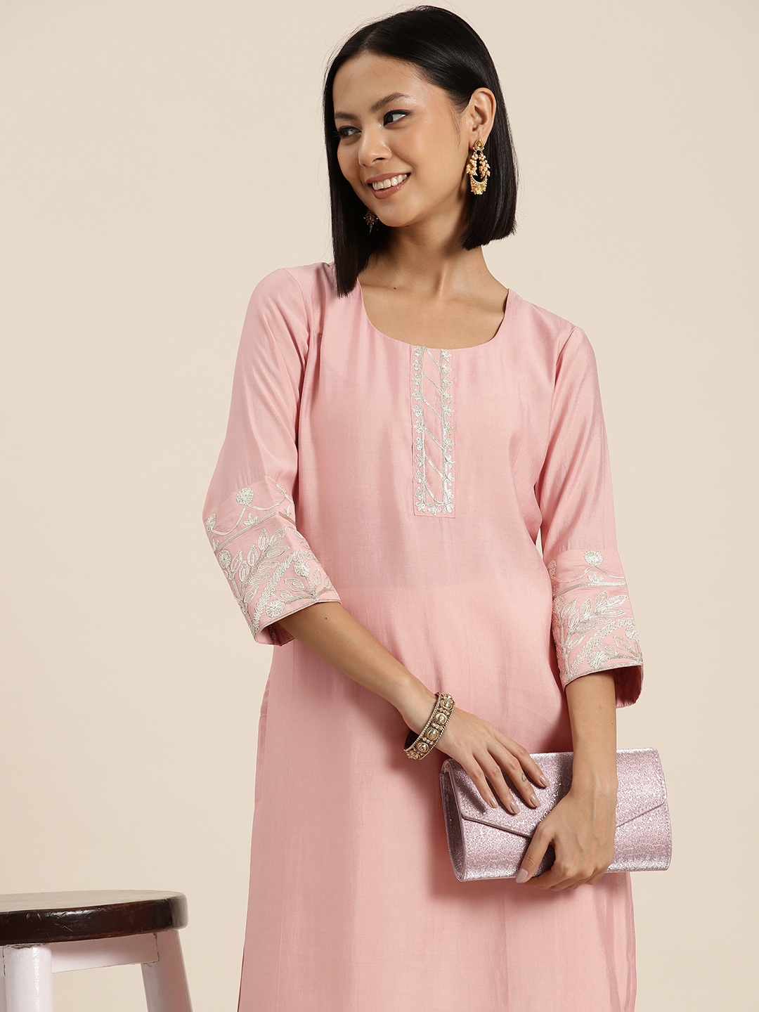 

HERE&NOW Thread Work Kurta, Pink