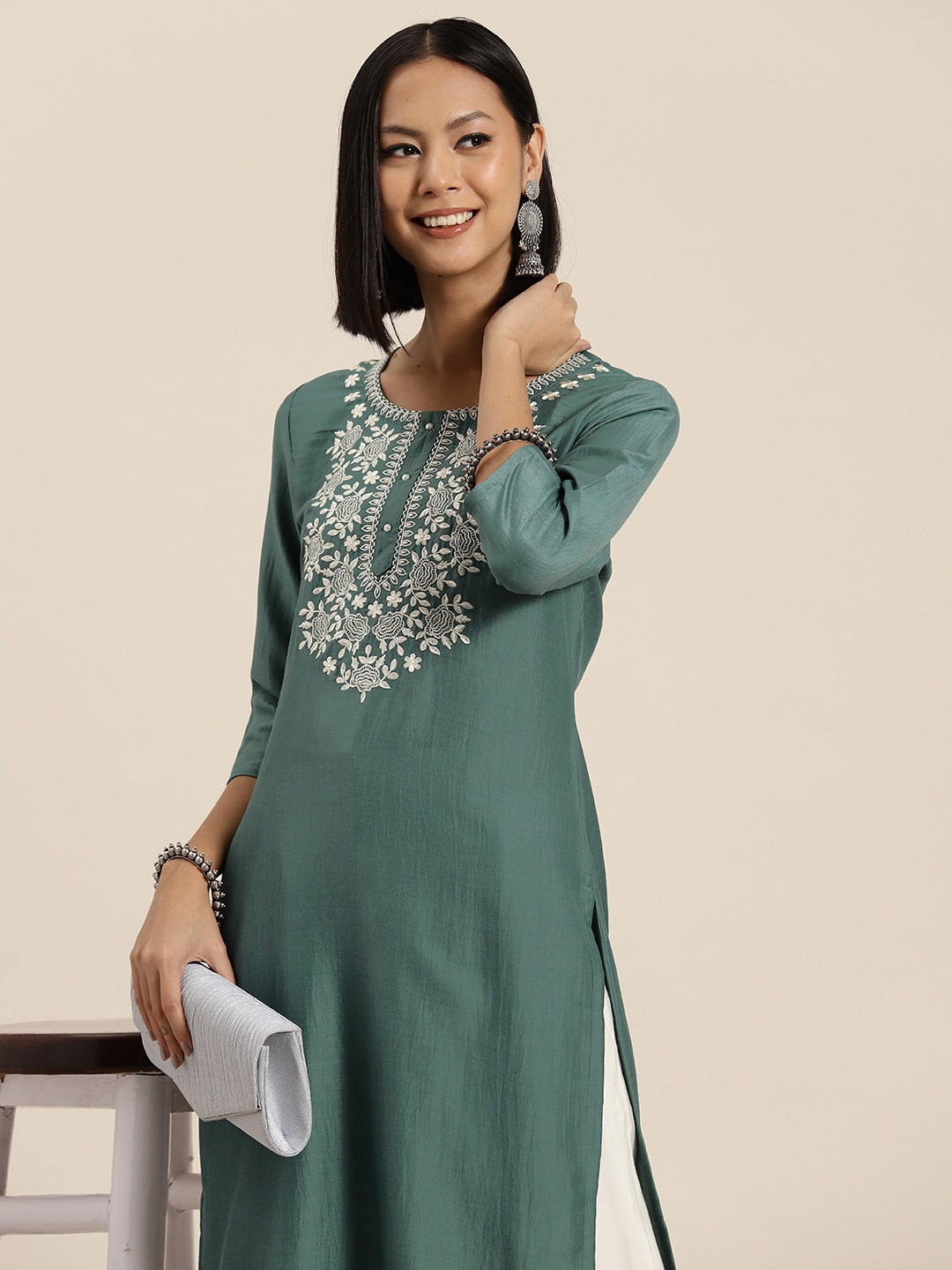 

HERE&NOW Yoke Design Kurta, Green