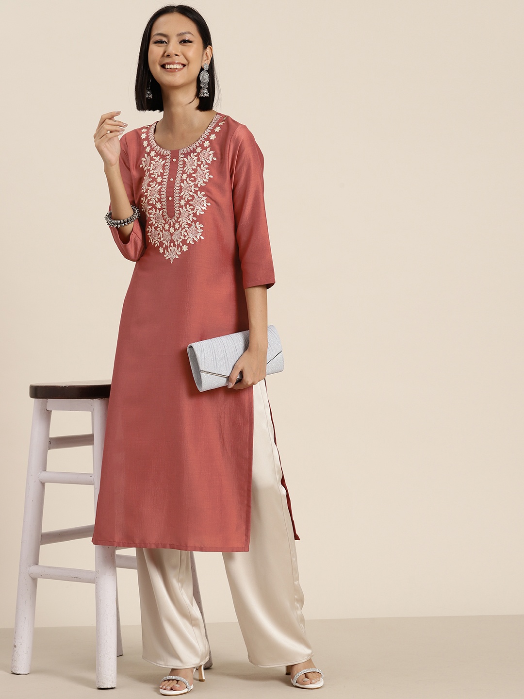 

HERE&NOW Yoke Design Kurta, Rust