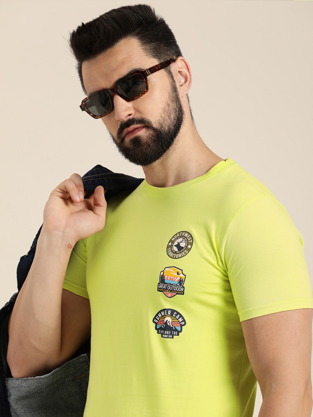 

Moda Rapido Graphic Printed Pure Cotton T-shirt, Lime green