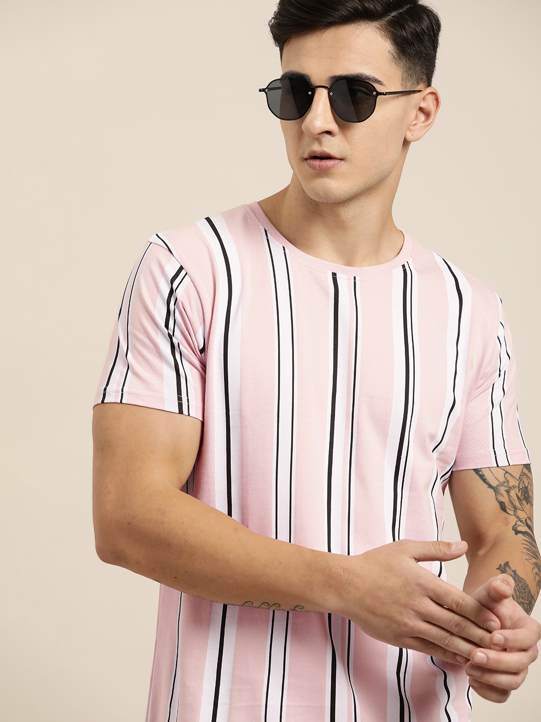 

Moda Rapido Striped Pure Cotton T-shirt, Peach