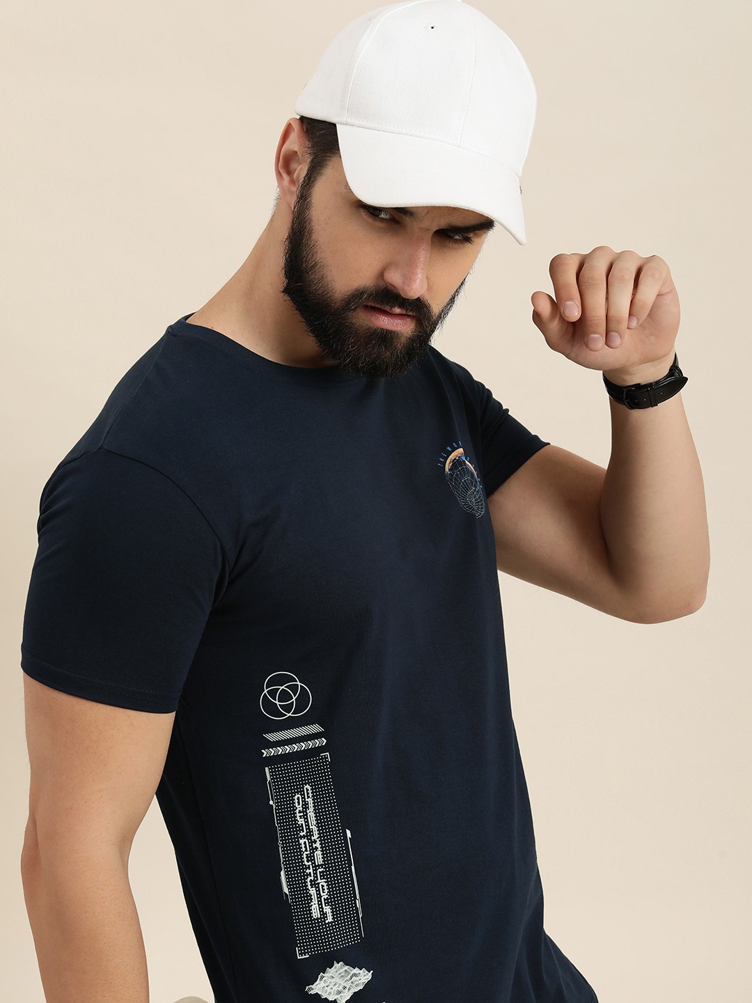 

Moda Rapido Graphic Printed Pure Cotton T-shirt, Navy blue