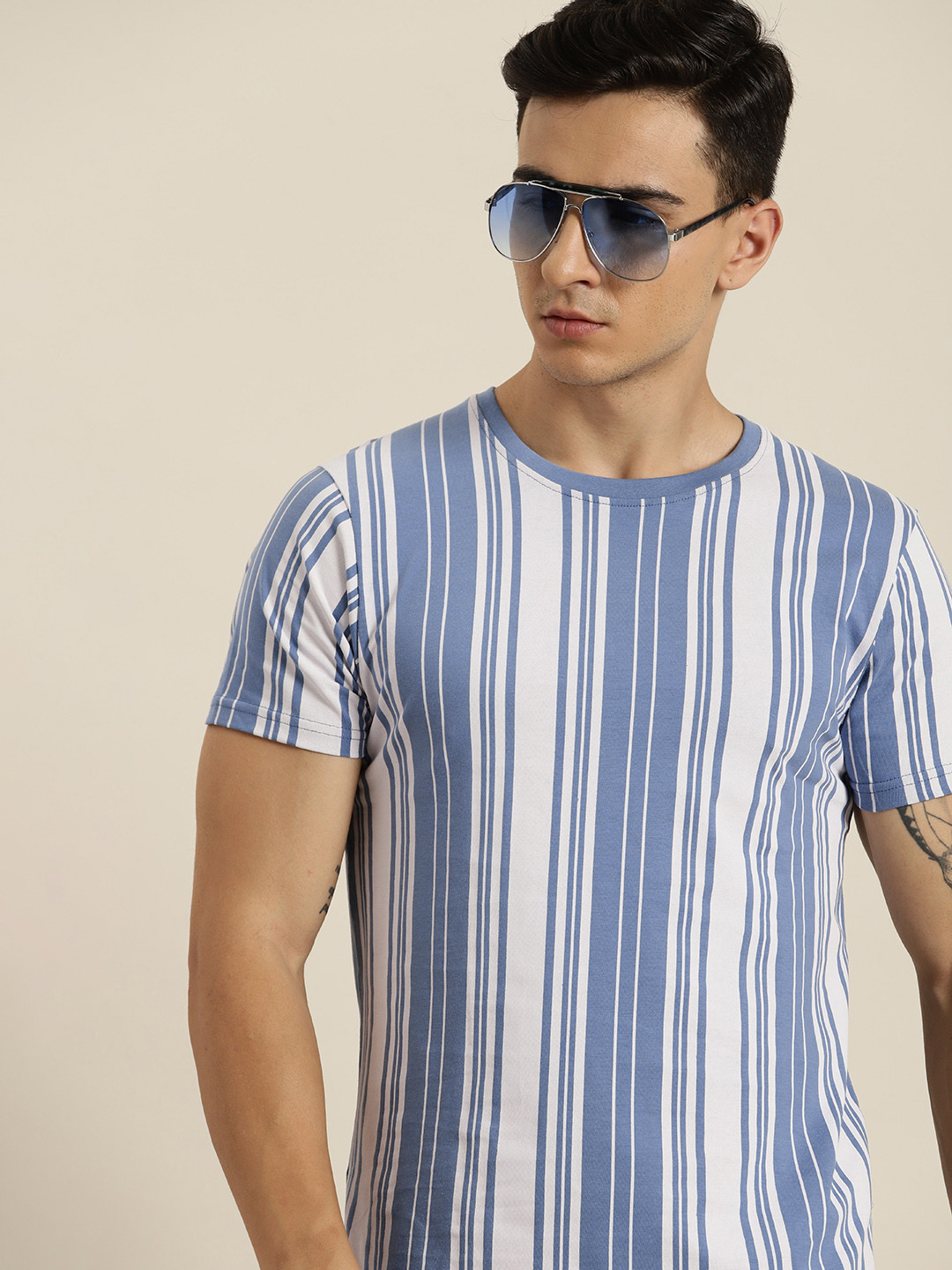 

Moda Rapido Striped Pure Cotton T-shirt, Blue