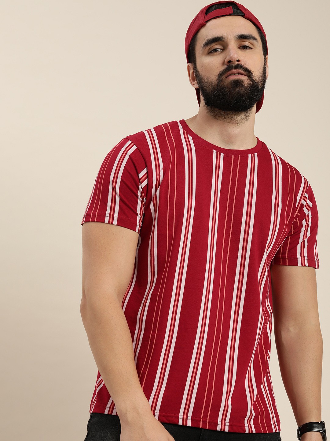 

Moda Rapido Striped Pure Cotton T-shirt, Red