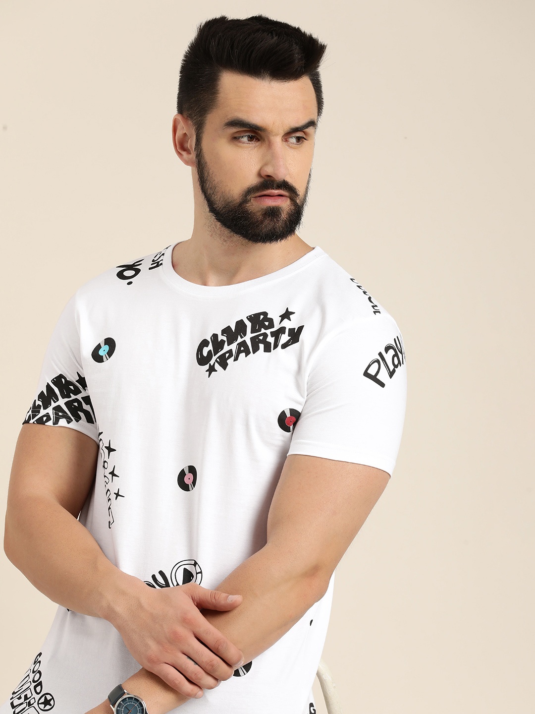 

Moda Rapido Graphic Printed Pure Cotton T-shirt, White