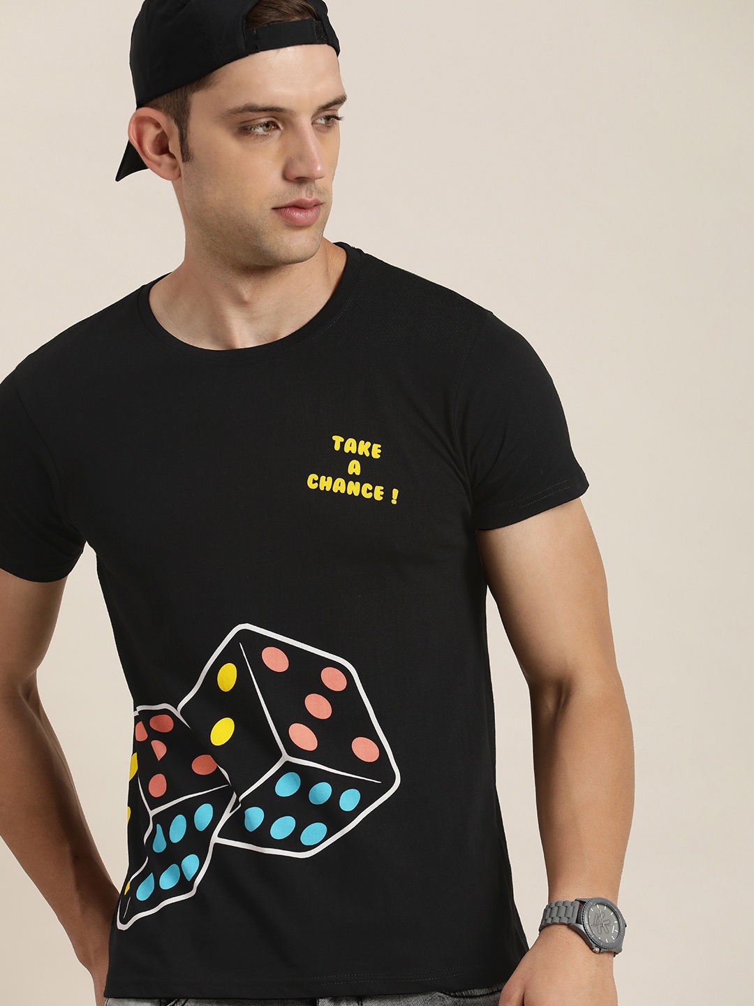

Moda Rapido Round Neck Graphic Printed Pure Cotton T-shirt, Black