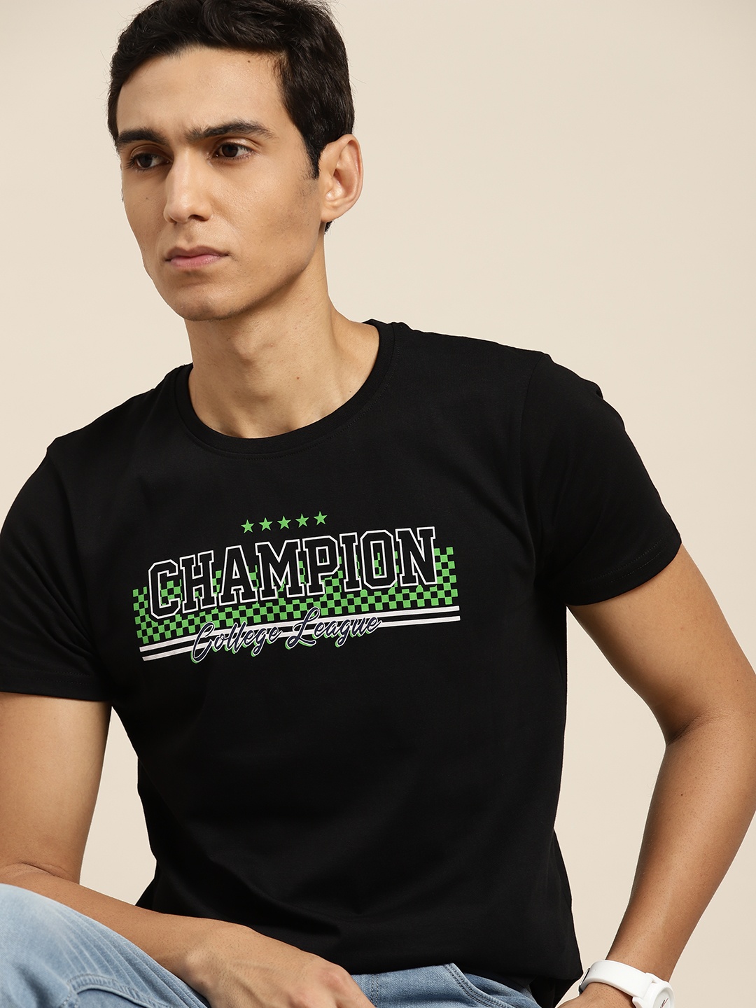 

Moda Rapido Typographic Printed Pure Cotton T-shirt, Black