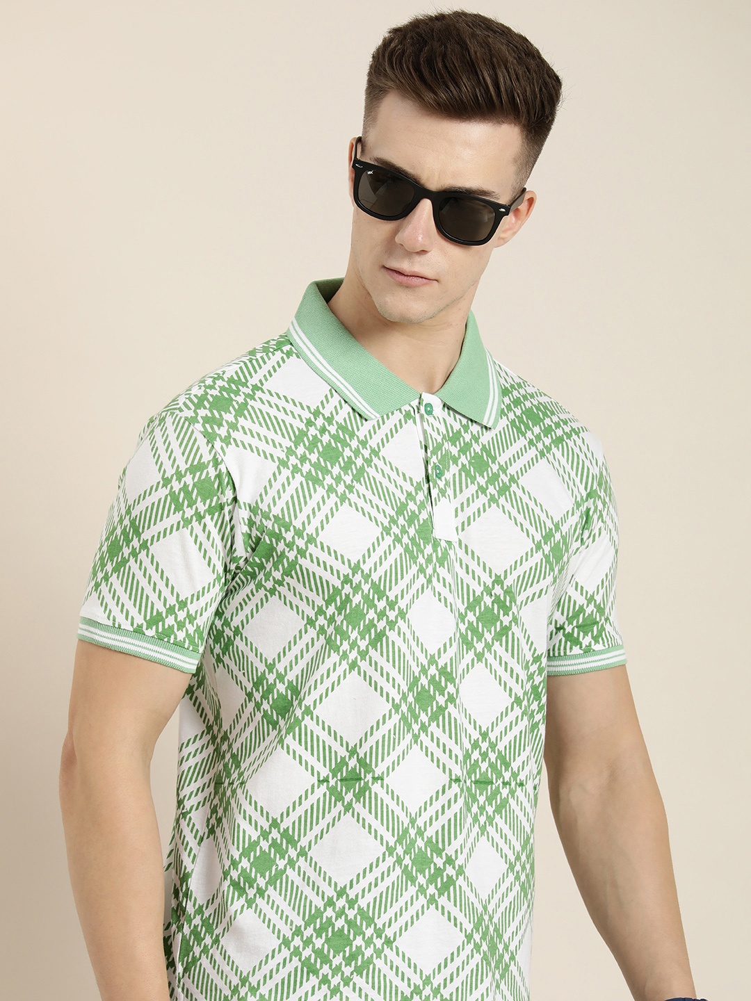 

Moda Rapido Geometric Printed Polo Collar Pure Cotton T-shirt, Green