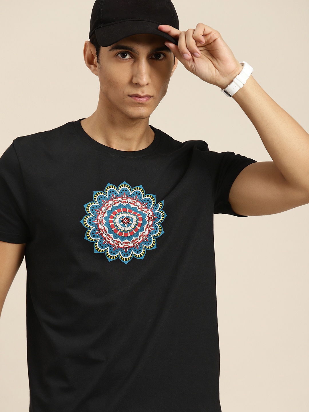 

Moda Rapido Printed Pure Cotton T-shirt, Black