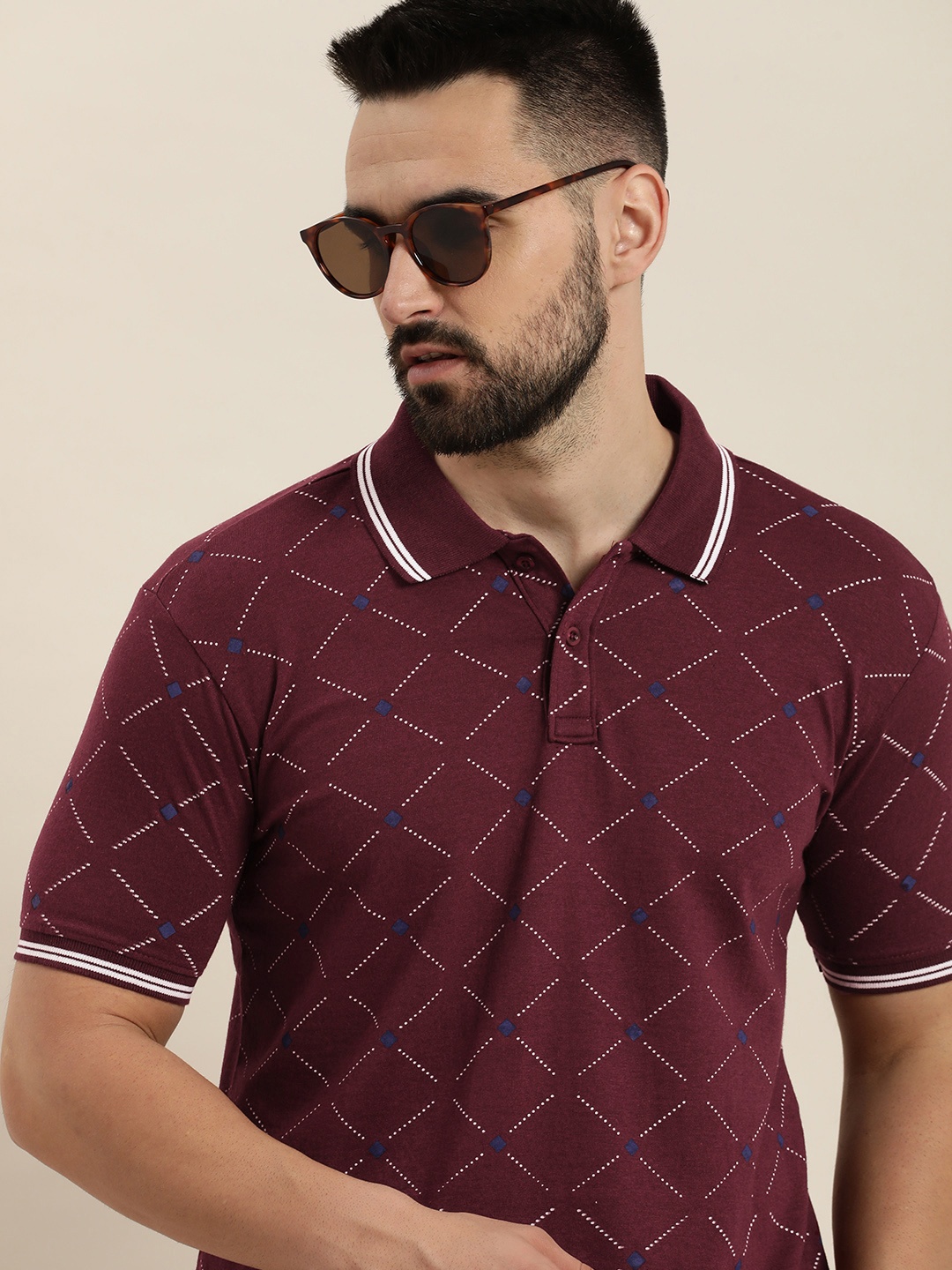 

Moda Rapido Printed Polo Collar Pure Cotton T-shirt, Maroon