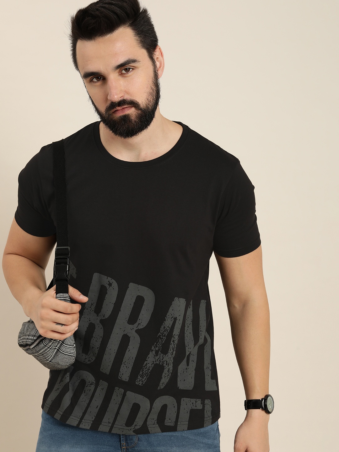 

Moda Rapido Typography Printed Pure Cotton T-shirt, Black