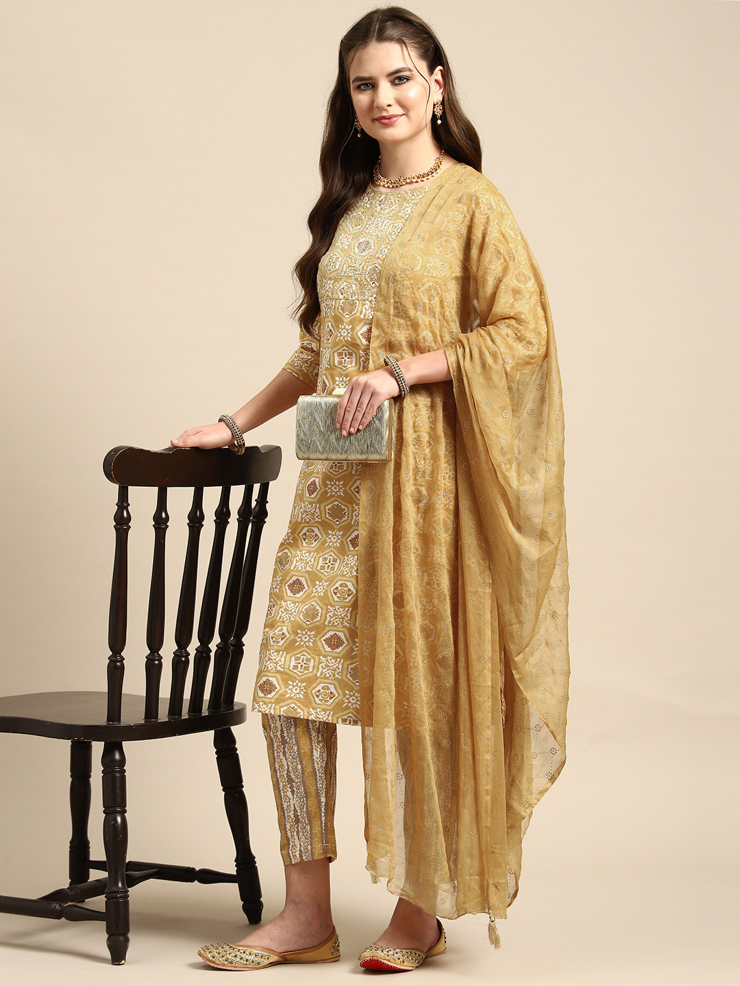 

Anouk Ethnic Motifs Printed Pure Cotton Kurta with Trousers & Dupatta, Mustard