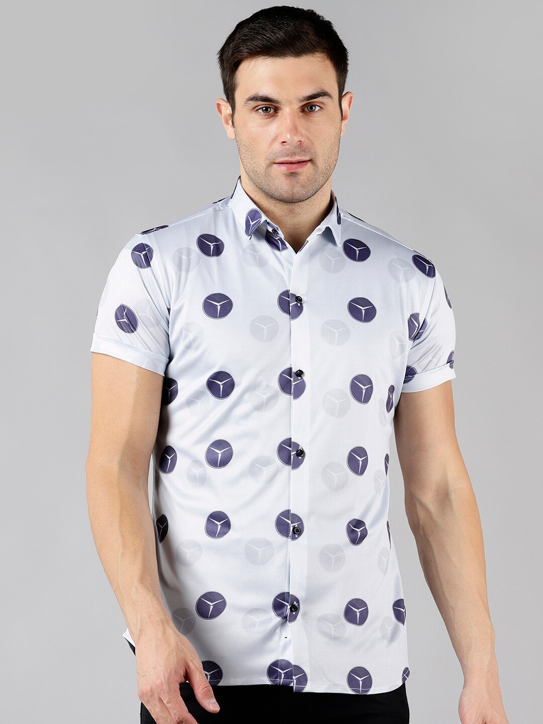 

COMBRAIDED Spread Collar Slim Fit Conversational Printed Casual Shirt, Grey
