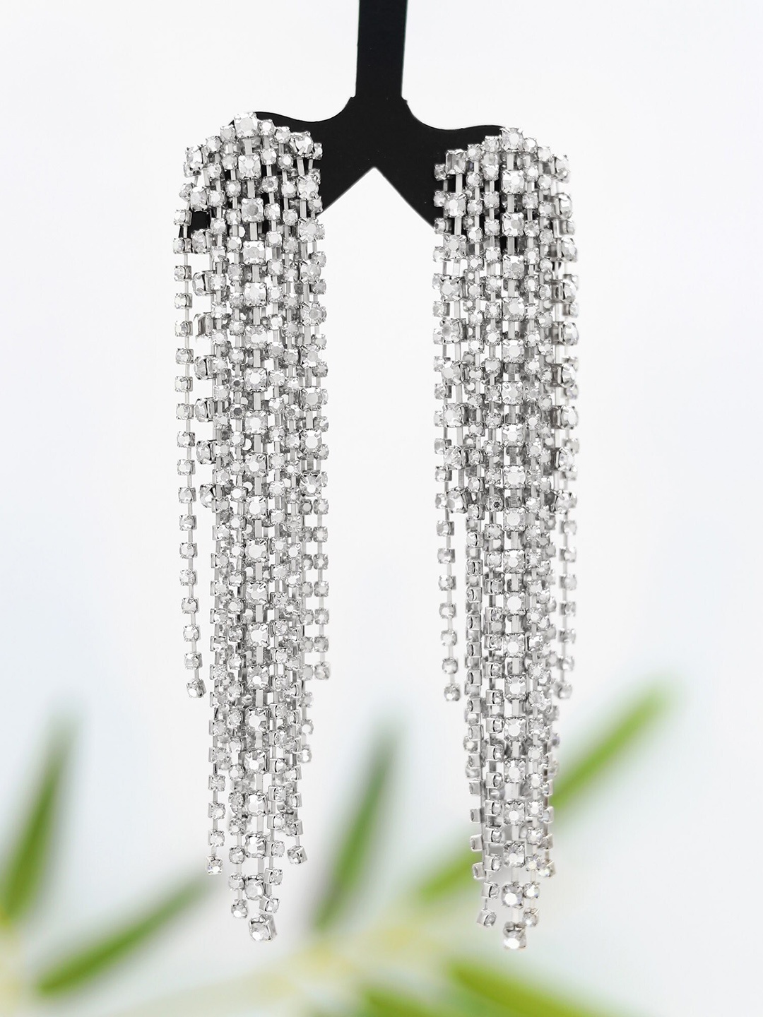 

Bellofox Silver-Plated Artificial Stones Contemporary Drop Earrings