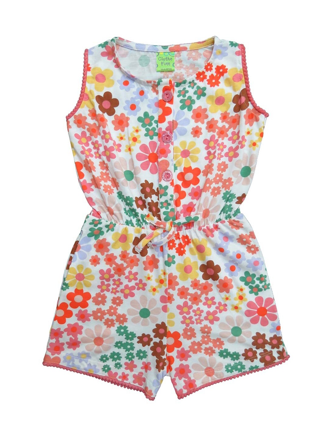 

Clothe Funn Girls Floral Printed Sleeveless Cotton Playsuit, White