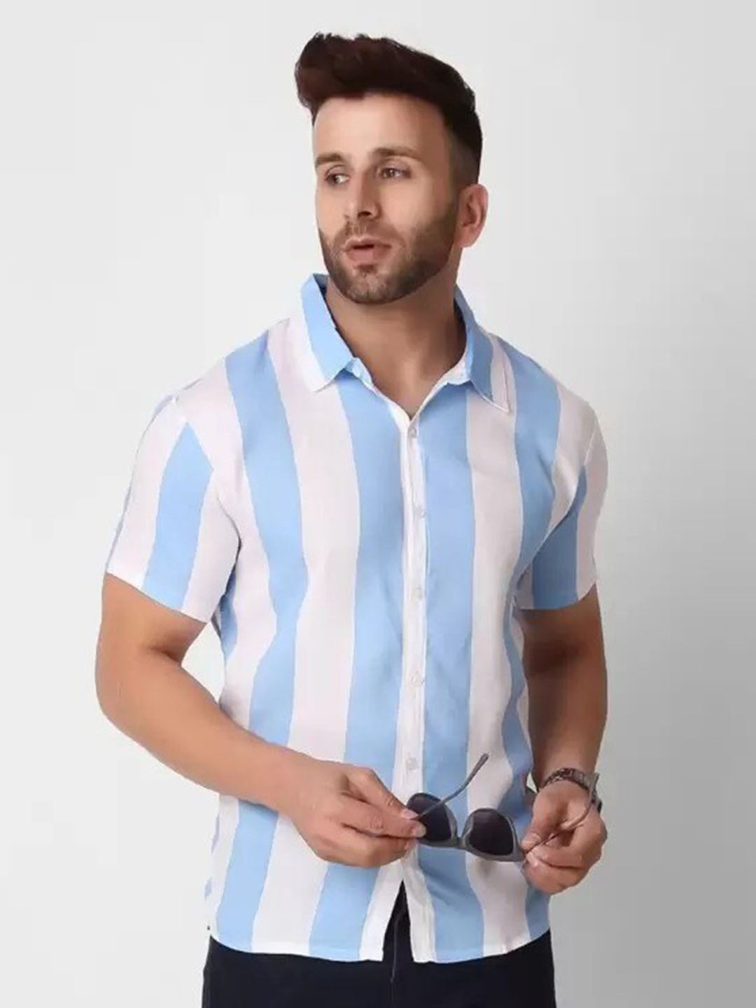 

PLUS 91 Standard Striped Spread Collar Casual Shirt, Blue