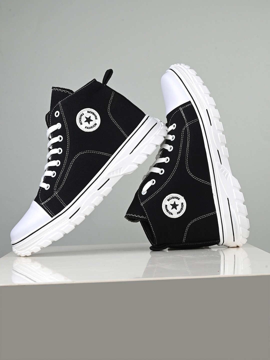 

Mactree Men Lace-Up Mid-Top Casual Sneakers, Black