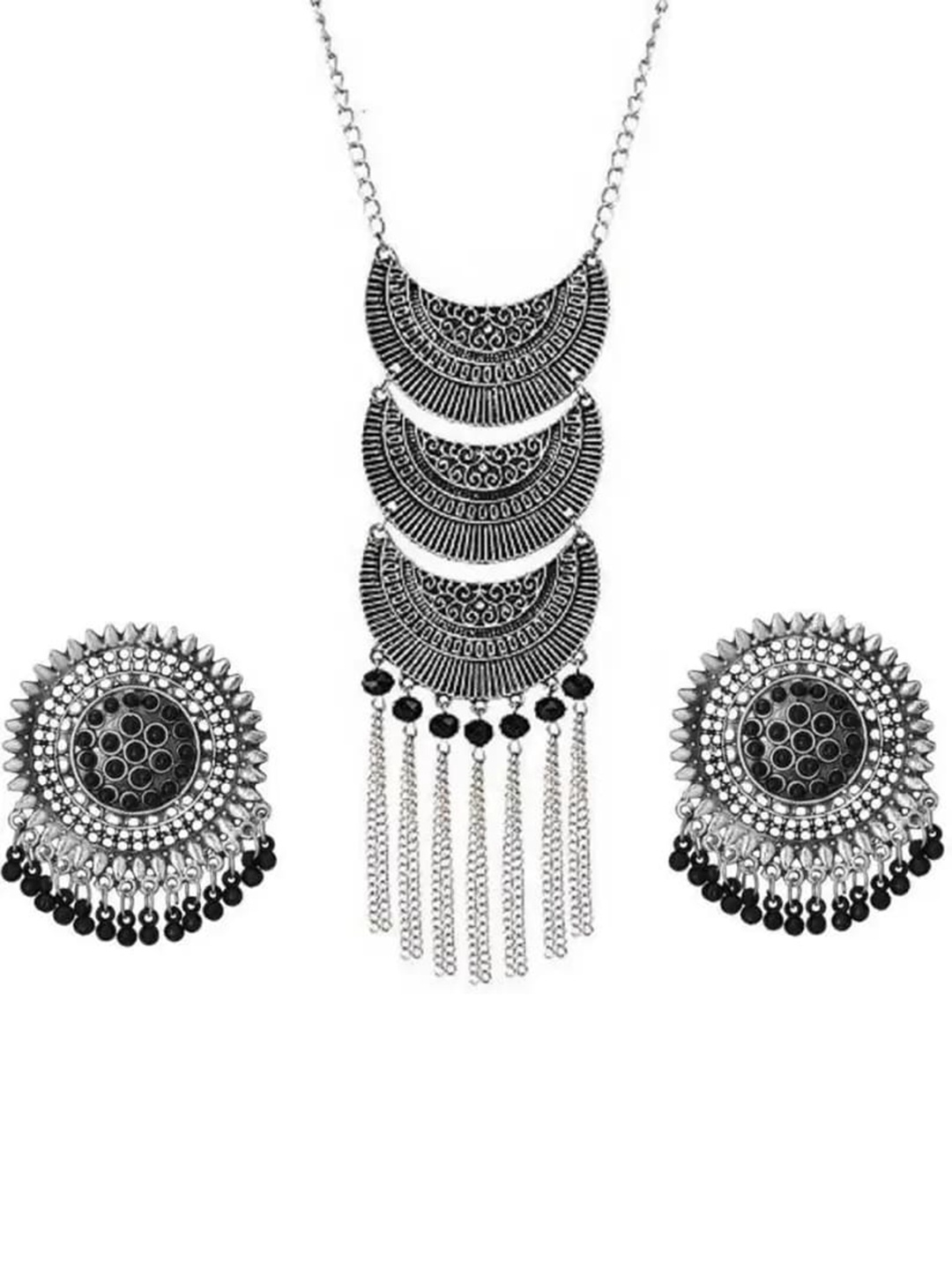 

Samridhi DC Silver-Plated Stone-Studded & Beaded Jewellery Set