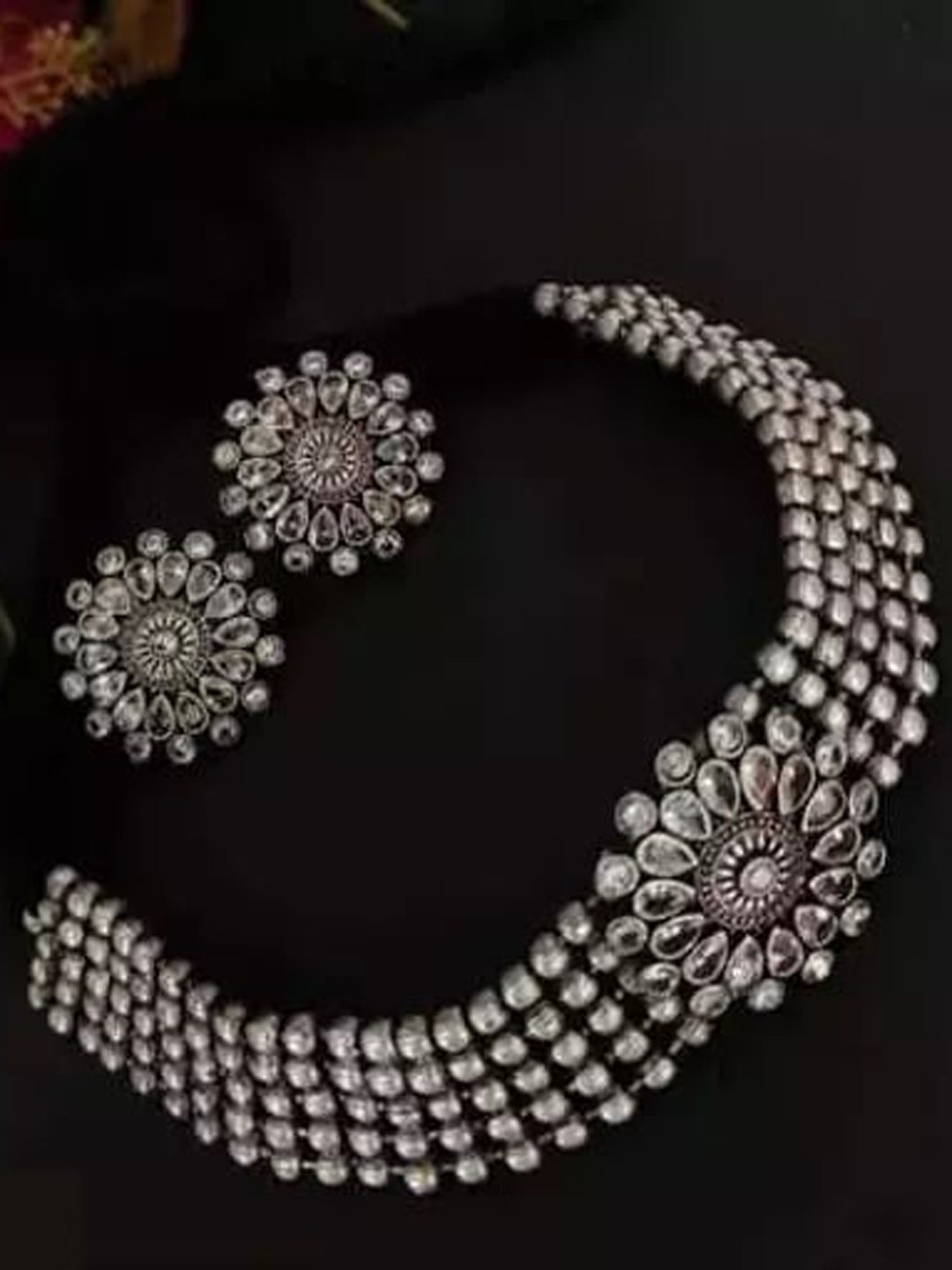 

Samridhi DC Silver-Plated Oxidised Stone-Studded Jewellery Set