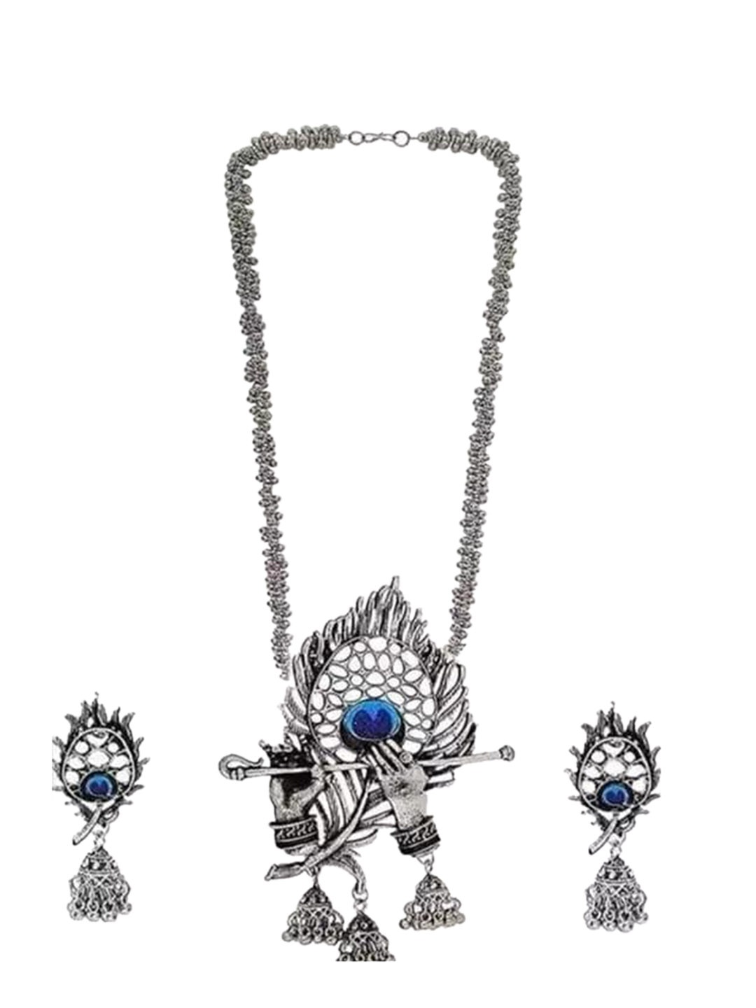 

Samridhi DC Silver-Plated Oxidised Stone-Studded & Beaded Jewellery Set