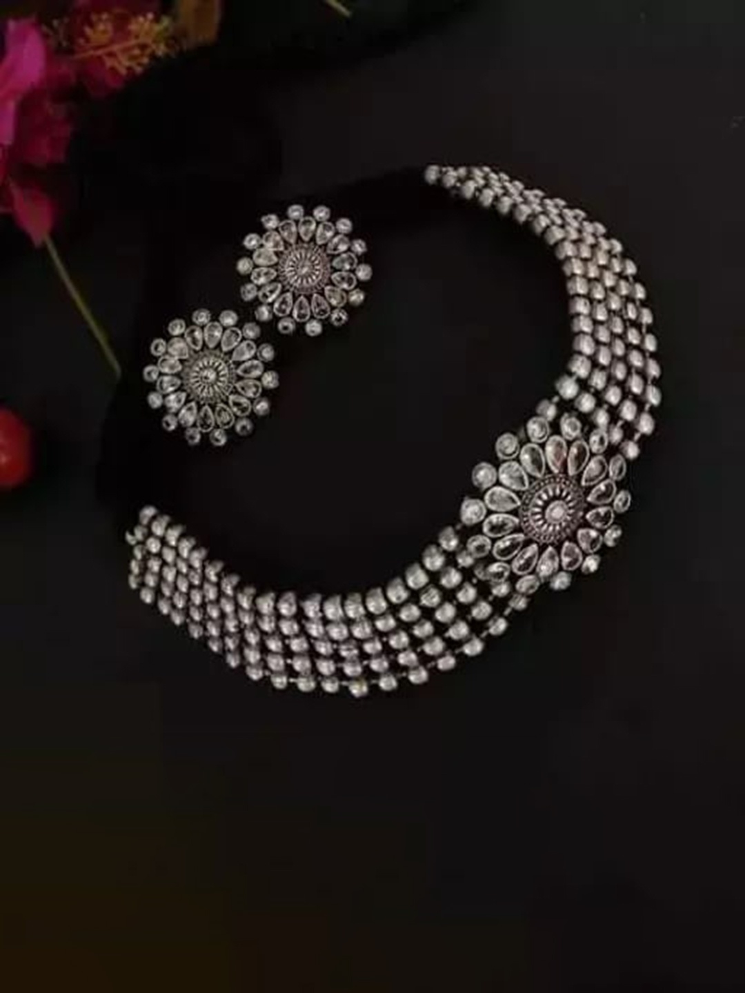 

Samridhi DC Set Of 2 Silver-Plated Mirror Studded & Beaded Jewellery Set