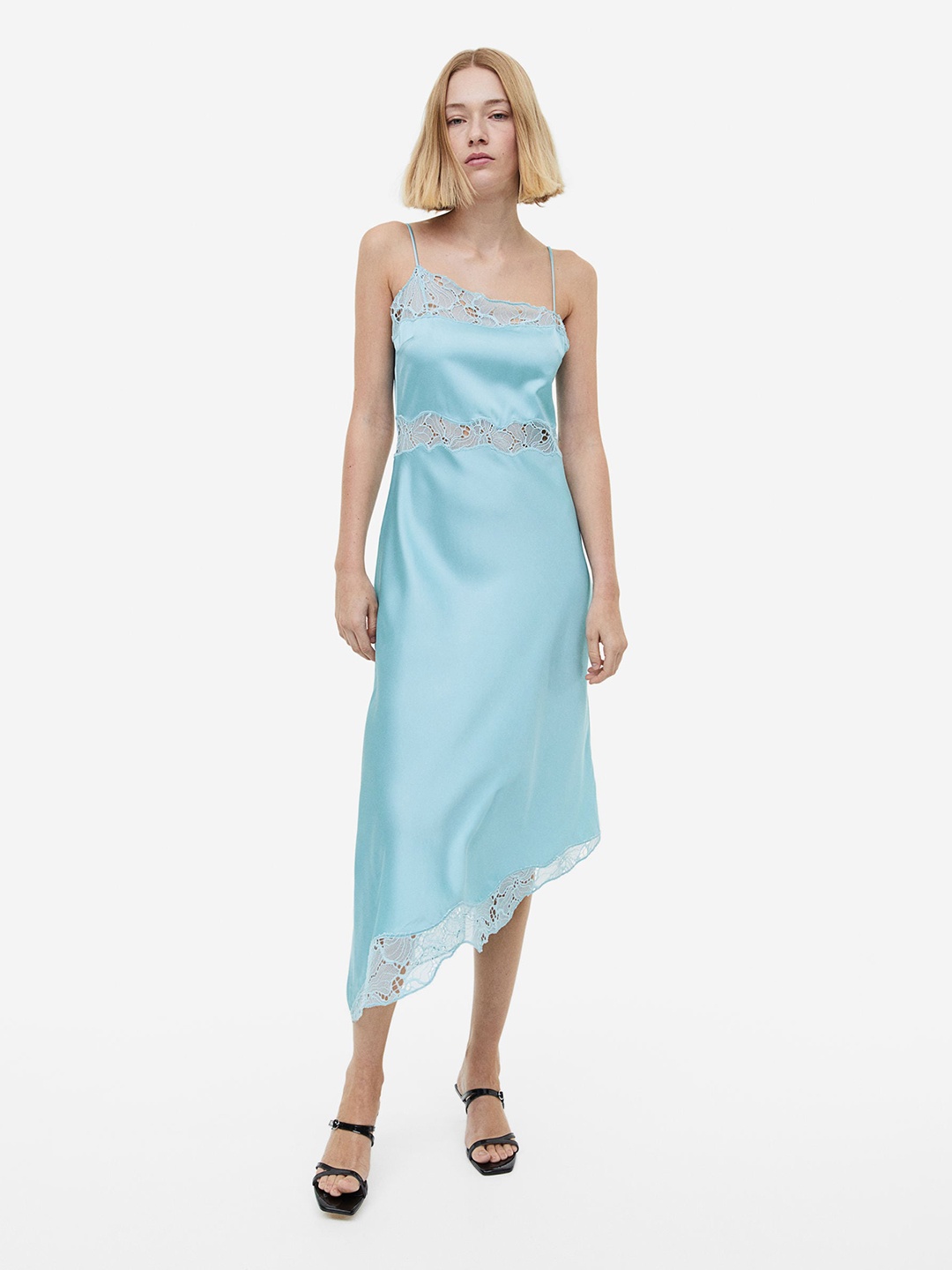 

H&M Lace-Trimmed Slip Dress, Turquoise blue