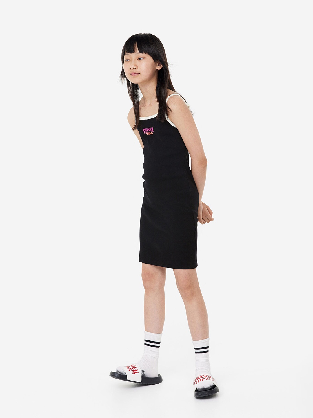 

H&M Girls Printed Ribbed Dress, Black