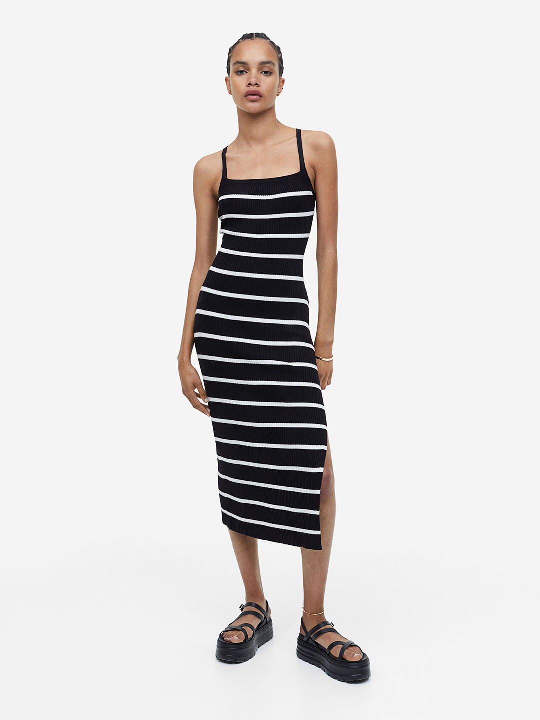 

H&M Open-Backed Rib-Knit Dress, Black