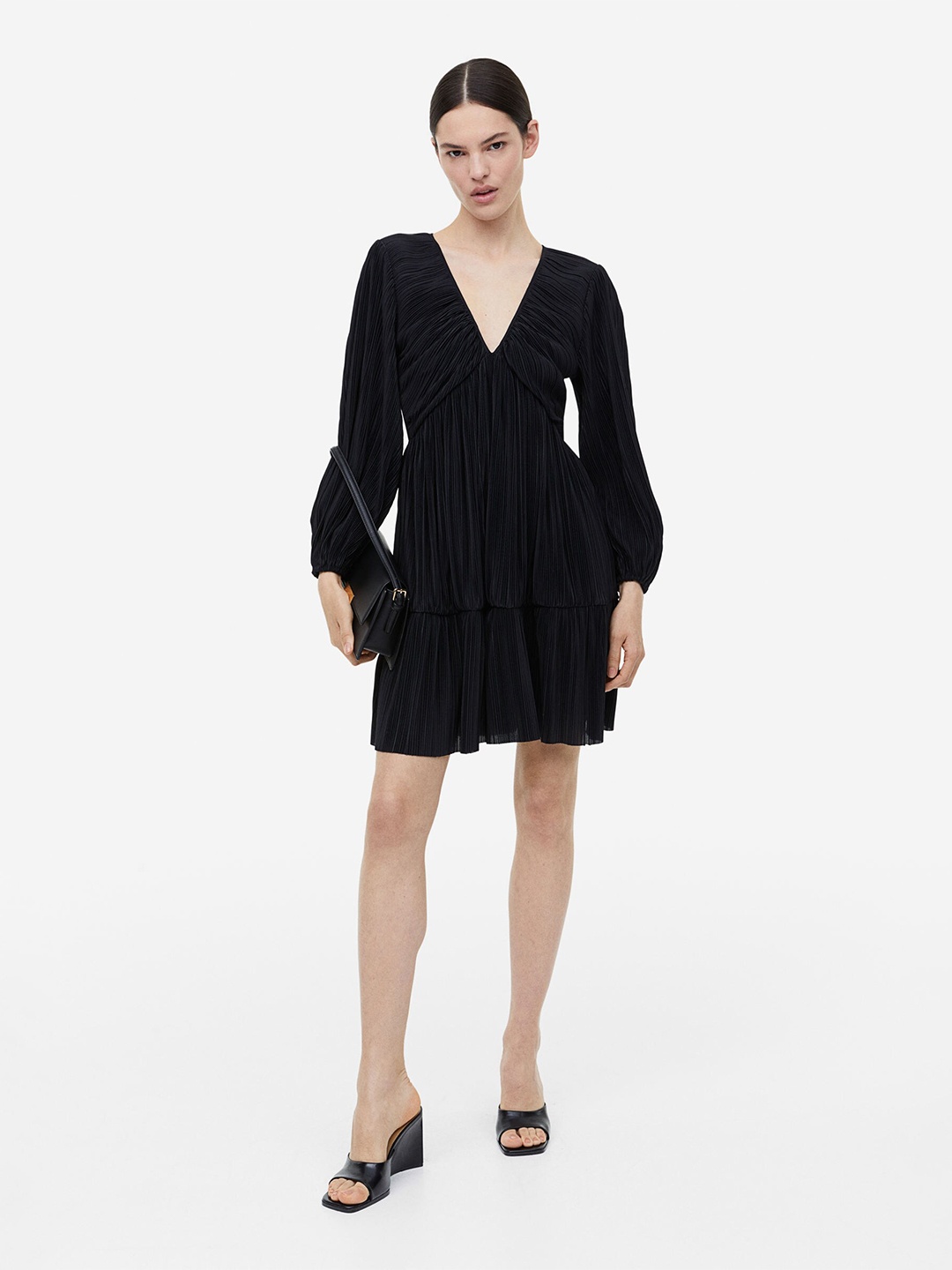 

H&M Pleated Jersey Dress, Black