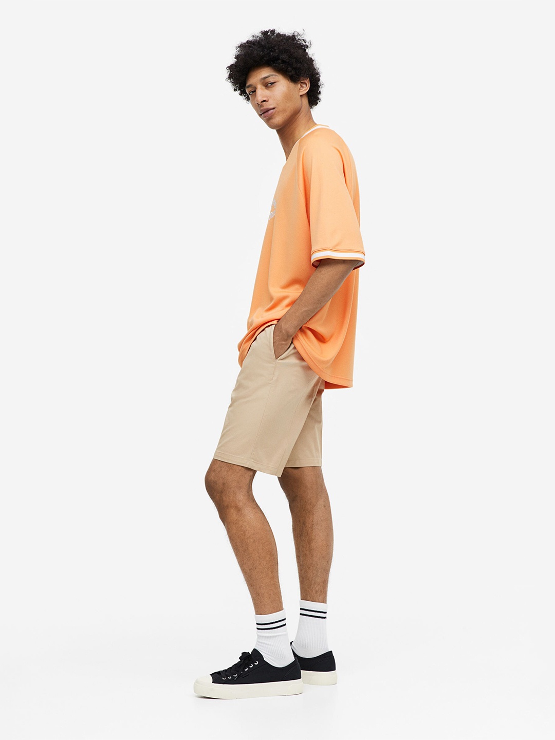 

H&M Oversized Fit Printed Mesh T-shirt, Orange