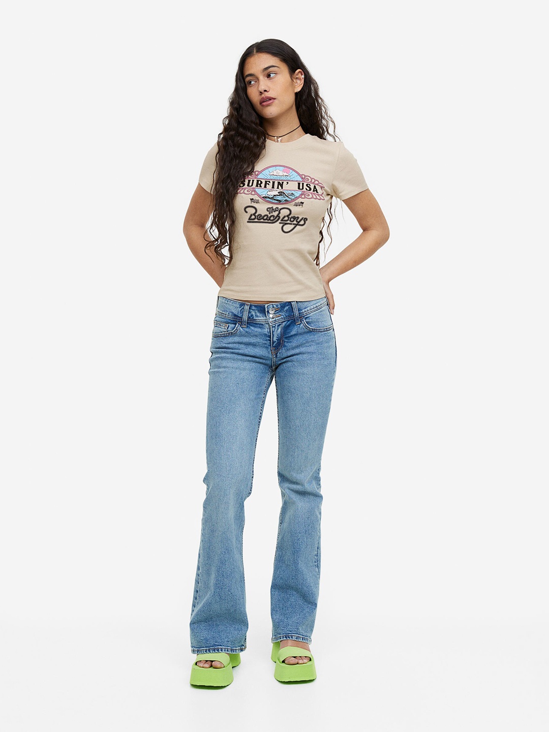 

H&M Printed Pure Cotton T-shirt, Beige