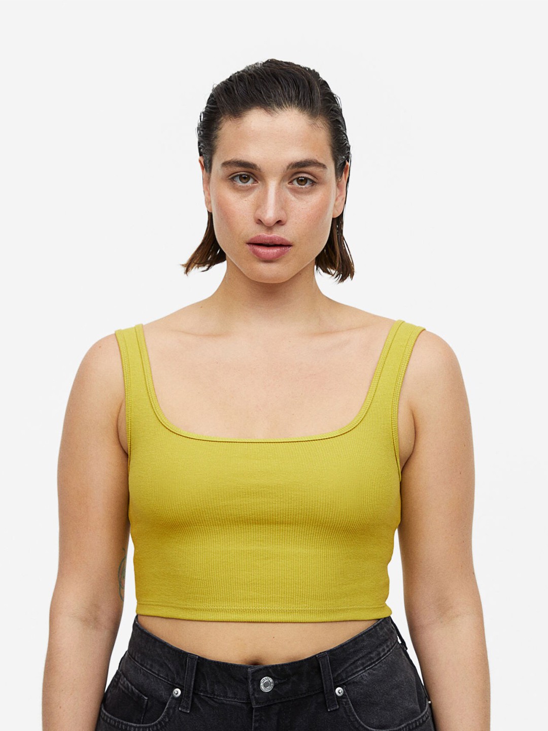 

H&M Cropped Vest Top, Mustard