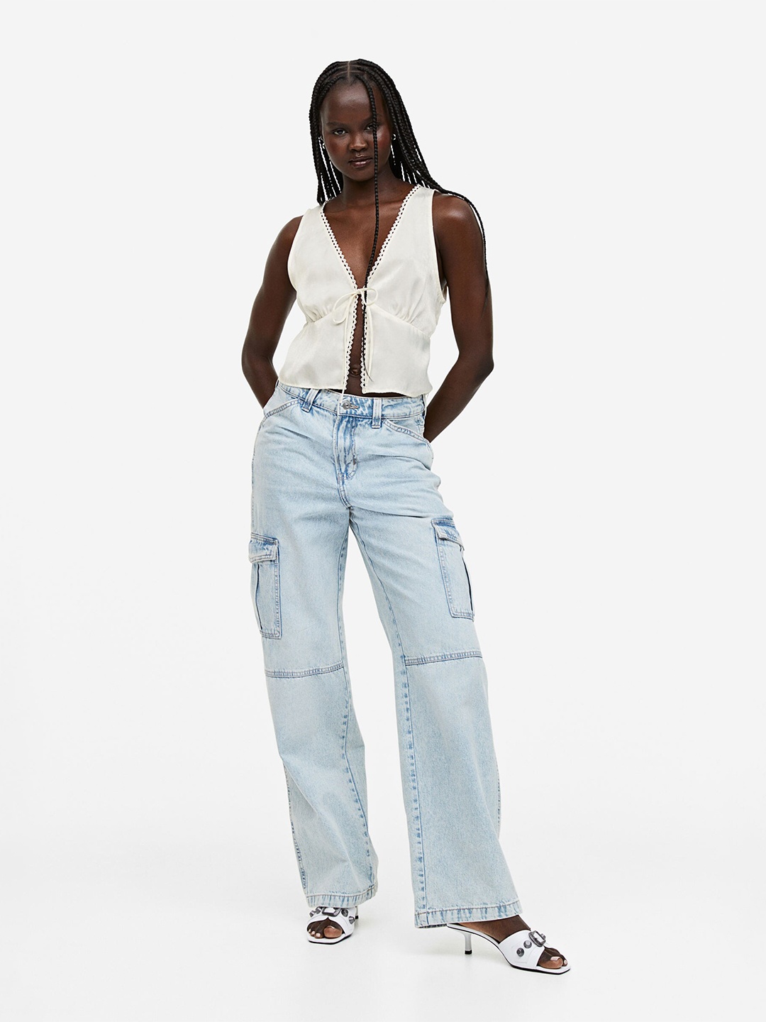 

H&M Tie-Detail Satin Vest Top, White