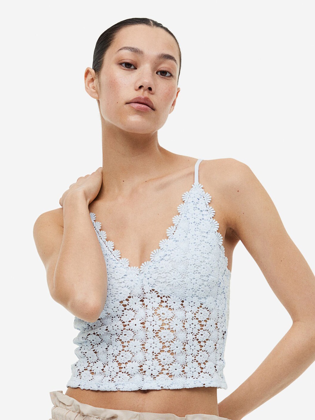 

H&M Cropped Lace Top, Blue