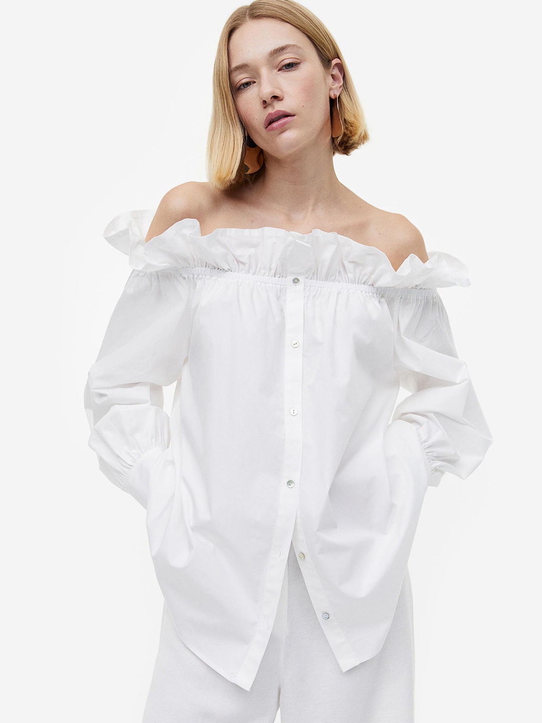 

H&M Off-the-Shoulder Cotton Blouse, White