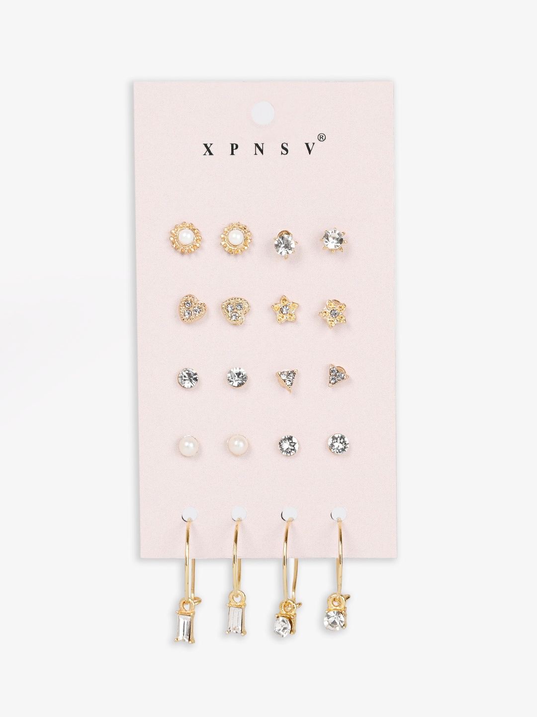 

XPNSV Set Of 10 Stone-Studded Contemporary Studs Earrings, Gold