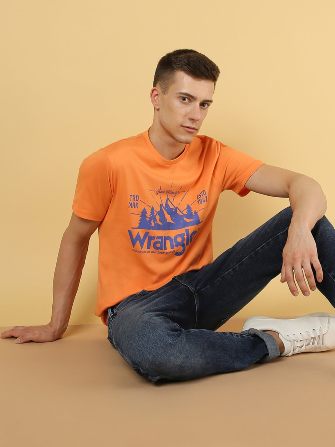 Wrangler Typography Printed Cotton T-shirt, Orange